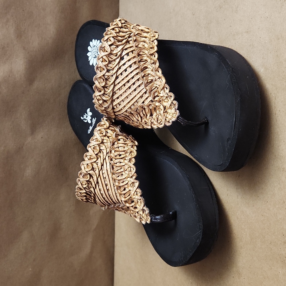 Yellow Box Brown Platform Straw Sandals